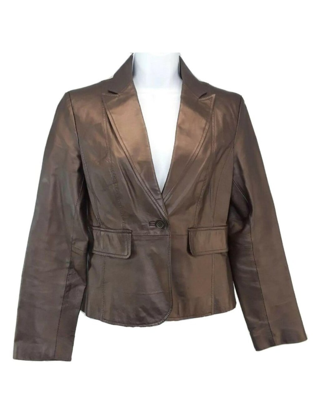 Worthington Metalic Brown Real Leather Jacket Blazer Size Small Lightweight